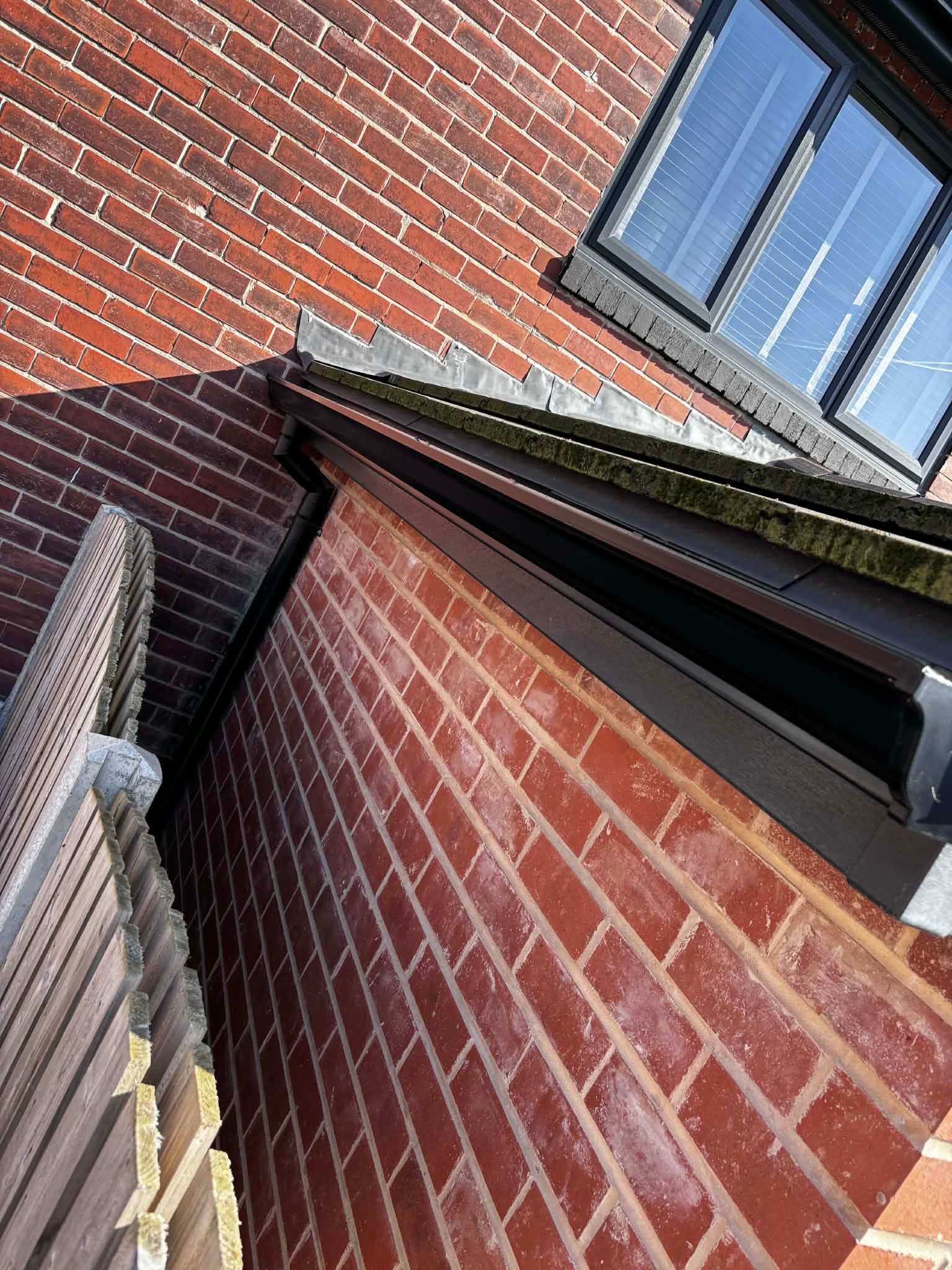 Close-up of neat aluminium gutter corner detail