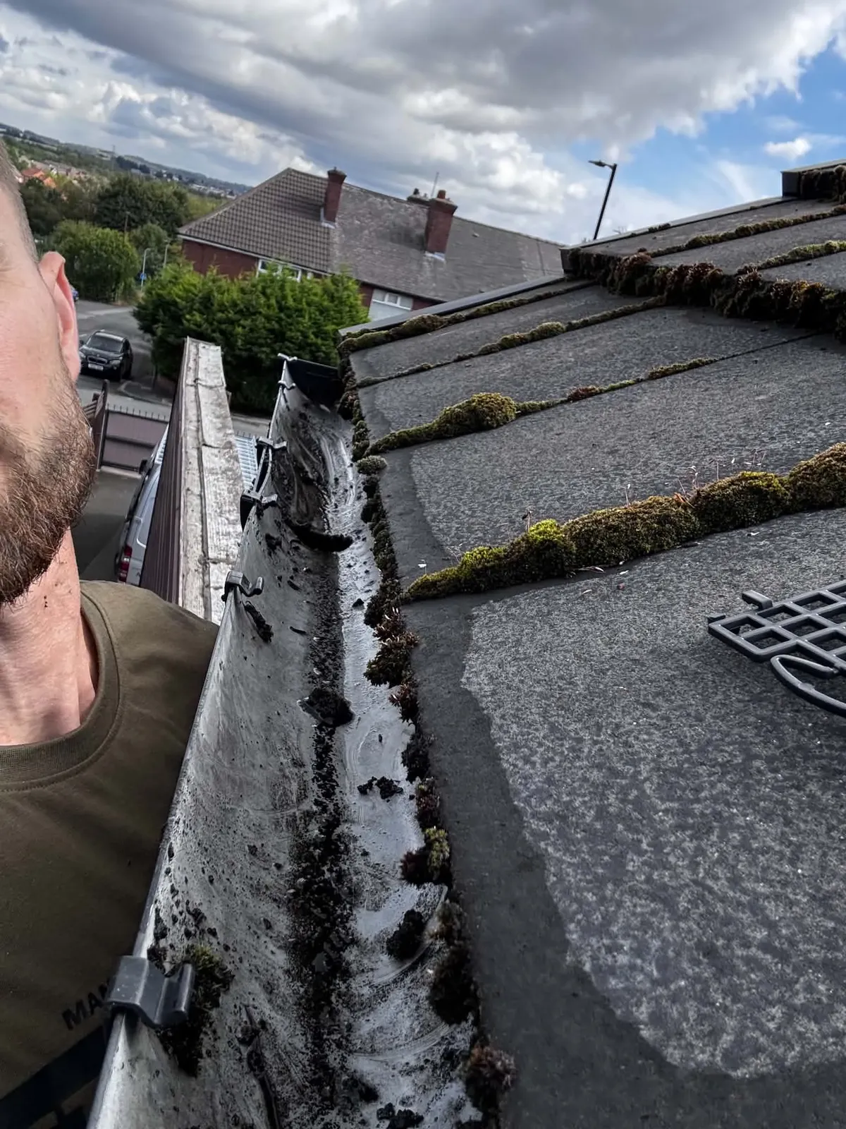 Gutter after moss and debris clearance in Yorkshire