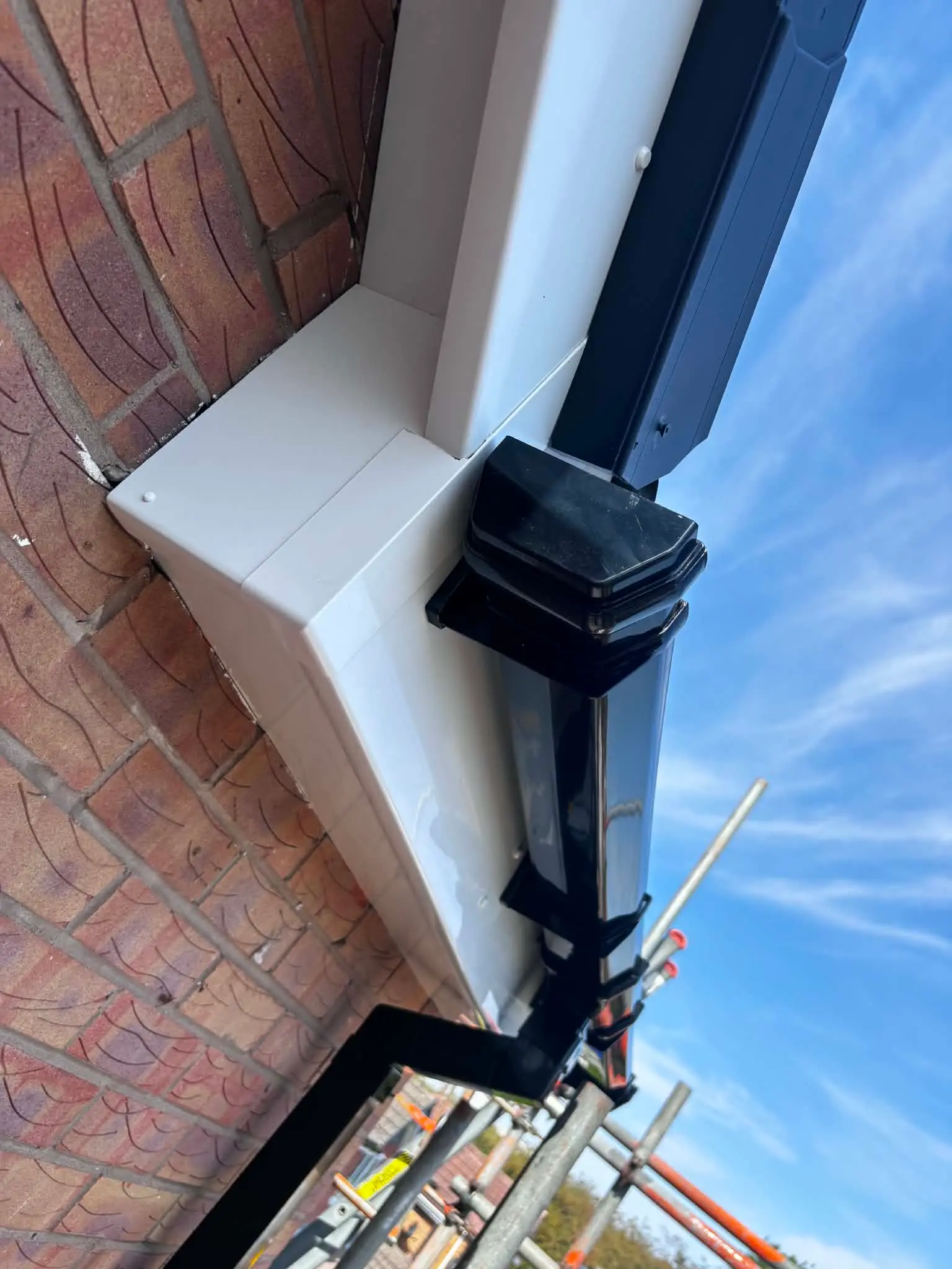 Completed fascia and guttering corner installation